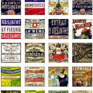 ABSINTHE Digital Printable Collage Sheet French Victorian Absinthe Labels, Green Fairy Advertisements, 1 Squares and Scrabble Tiles image 2