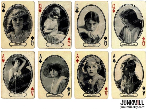 HOLLYWOOD PLAYING CARDS - Digital Printable Collage Sheet
