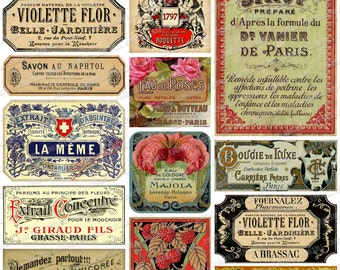 PARISIAN LABELS - Digital Printable Collage Sheet - Vintage French Apothecary Labels, Perfume Labels, Paris France, Printable Bottle Labels