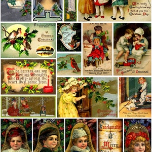 VICTORIAANSE YULE - Digitaal afdrukbaar collageblad - Vintage kerstkaarten, Victoriaanse kerstkaarten, antieke kerstassortimentuitverkoop