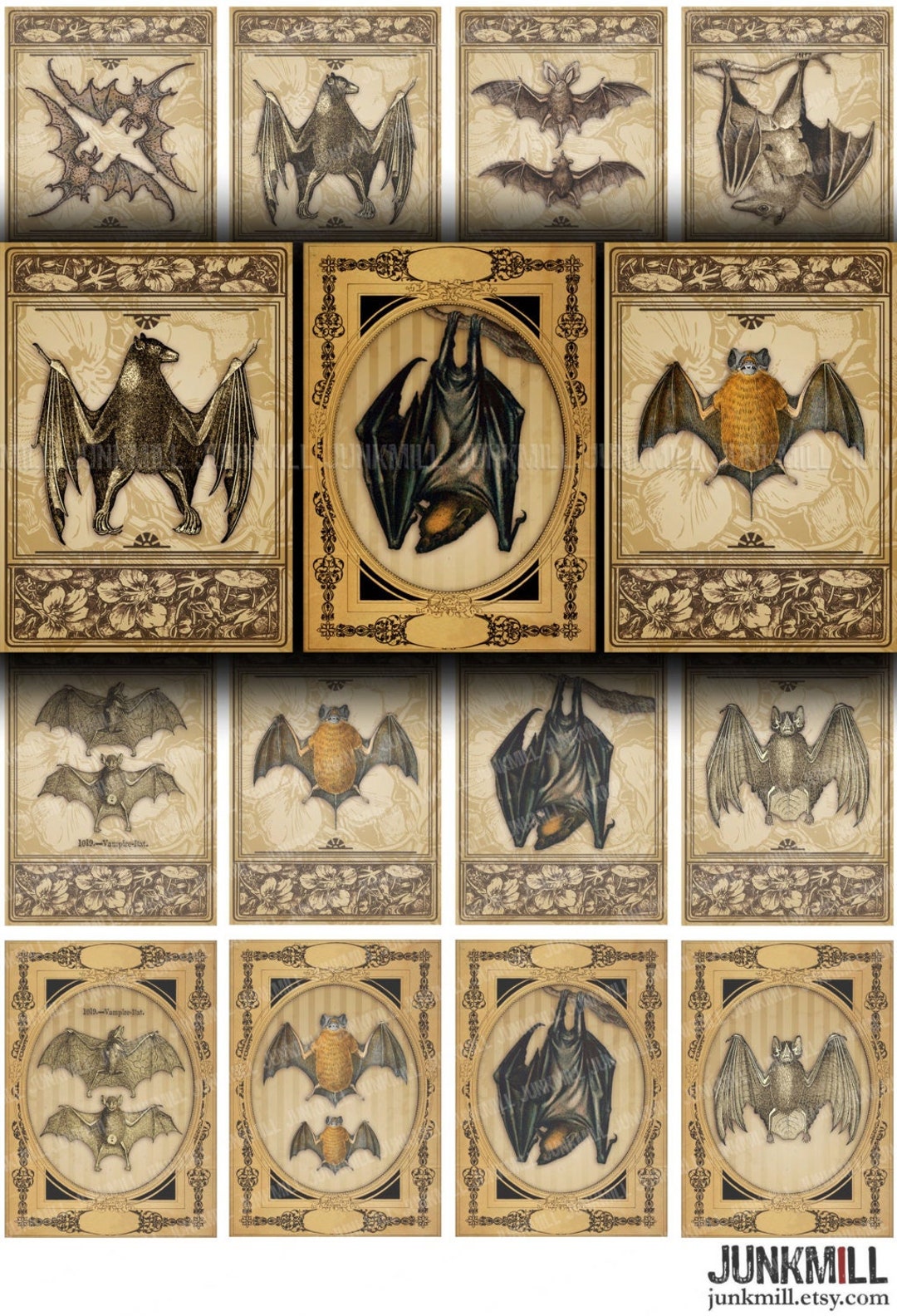 VICTORIAN BATS Digital Printable Collage Sheet Antique Vampire Bat ...