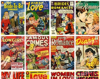 PULP ROMANCE - Digital Printable Collage Sheet - Vintage Comic Book Cover Pin-Ups, Retro Pulp Fiction, 1950s, Instant Download