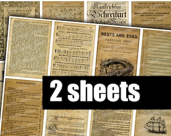 May include: A collage of vintage book pages with text and illustrations. The pages are in various shades of brown and cream. The text includes titles like "The Whole Booke of Visions", "Nests and Eggs of Familiar Birds", and "Parlor Pastimes".