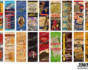 MATCHBOOK MICROSLIDES - Digital Printable Collage Sheet - Antique Matchbook Covers, Travel Souvenirs & Advertising, Instant Download