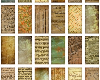 PAPER SCRAP - Digital Printable Collage Sheet - Vintage Grunge Distressed Book Pages, Old Text & Handwriting, Domino Background, 1" X 2"