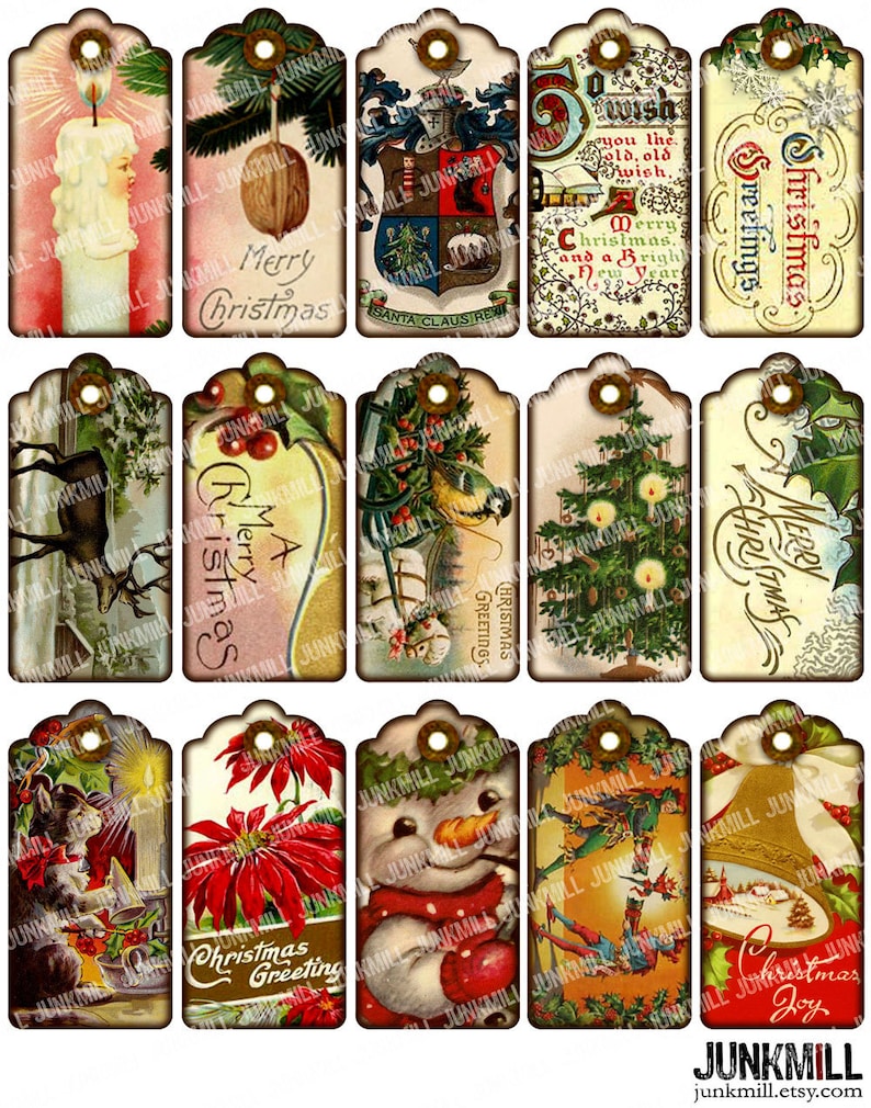 VICTORIAN GIFT TAGS - Digital Printable Collage Sheet - Vintage Holiday ...