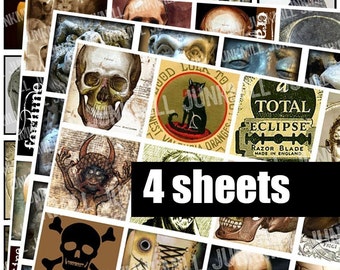 SPOOKTACULAR SQUARES -  Digital Printable Collage Sheets - Halloween Sale Bundle with Zombies, Anatomy, Edgar Allen Poe, 1" Squares, 25 mm