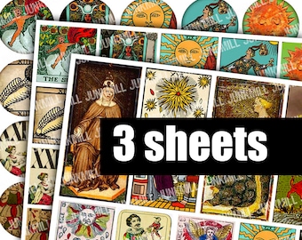 MEDIEVAL TAROT - Digital Printable Collage Sheets - Halloween Sale Bundle with Vintage Tarot Cards, Fortune Telling & Magic Occult Images