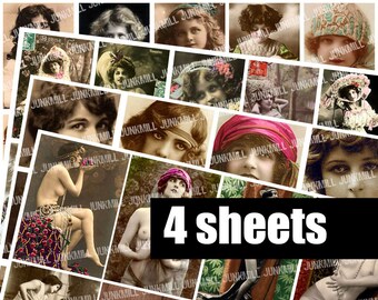 WHIMSICAL WOMEN - Digital Printable Collage Sheets - Vintage Flappers, French Nudes, Bohemian Gypsies, Victorian Children, Instant Download