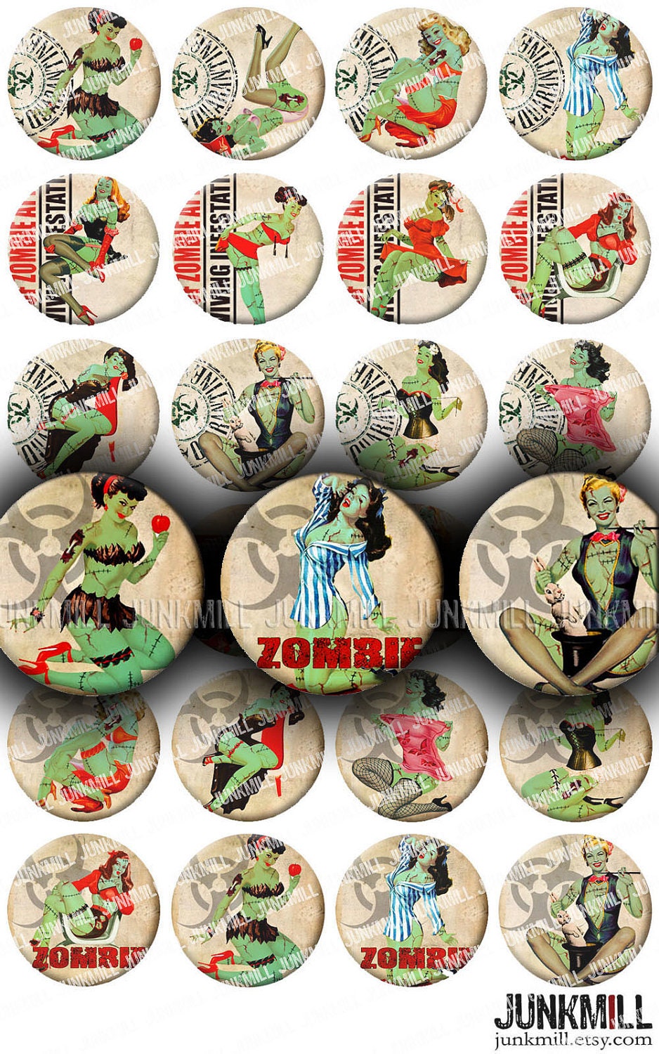 ZoMBIE PIN-UPS - Digital Printable Collage Sheet - Retro Horror Pin-U…
