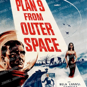 PLAN 9 - grote digitale afdrukbare afbeelding - vintage Ed Wood sciencefictionfilmposter, plan 9 vanuit de ruimte, afdrukbare poster, download