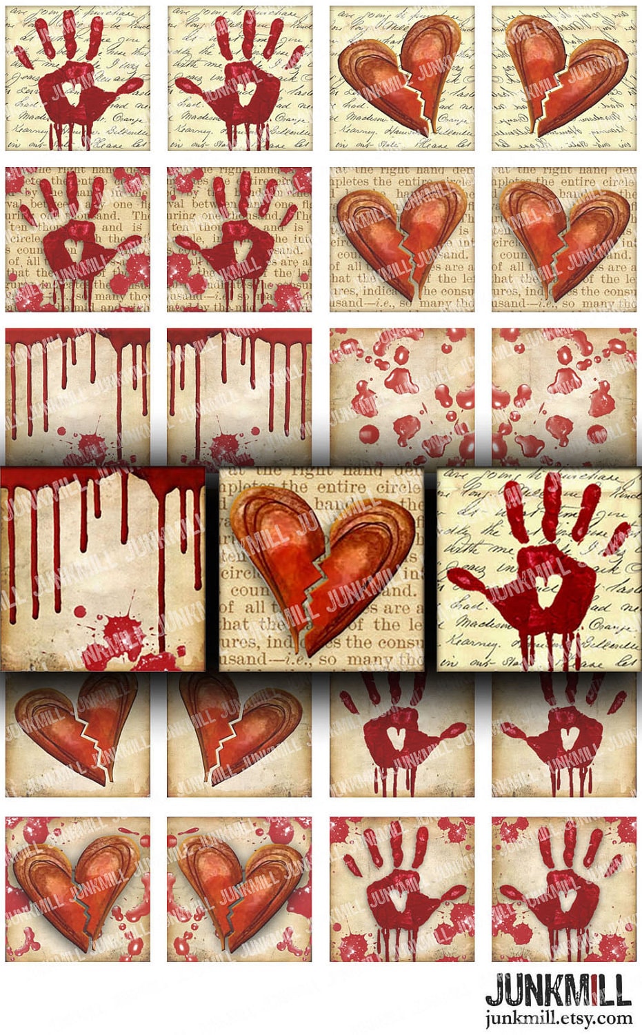 BROKEN HEARTED - Digital Printable Collage Sheet - Vintage