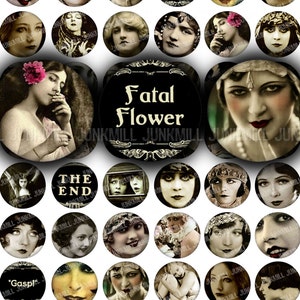 BÖSE FRAUEN - Digital druckbare Collage Sheet - Vintage Bildschirmsirenen & Risque Flappers, Vintage Porträts, 1 "Kreis, 25 mm rund
