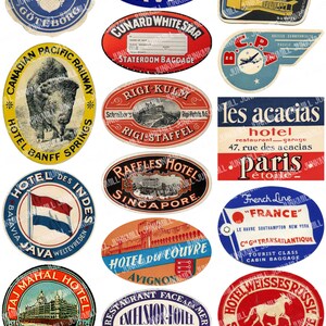 STEAMTRUNK LABELS 5 Digital Printable Collage Sheets Vintage Luggage Labels, Souvenir Travel Labels from Europe, Instant Download image 4