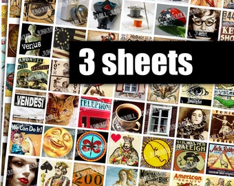 MINI MEDLEYS - Digital Printable Collage Sheets - Sampler Sale Bundle with 174 Vintage Images, Buy More and Save, 1" Square, Scrabble Tile