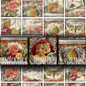 TABULA ROSA - Digital Printable Collage Sheet - Shabby Vintage, French Rococo, Roses & Angels, 1" Square or Scrabble Tile, Instant Download