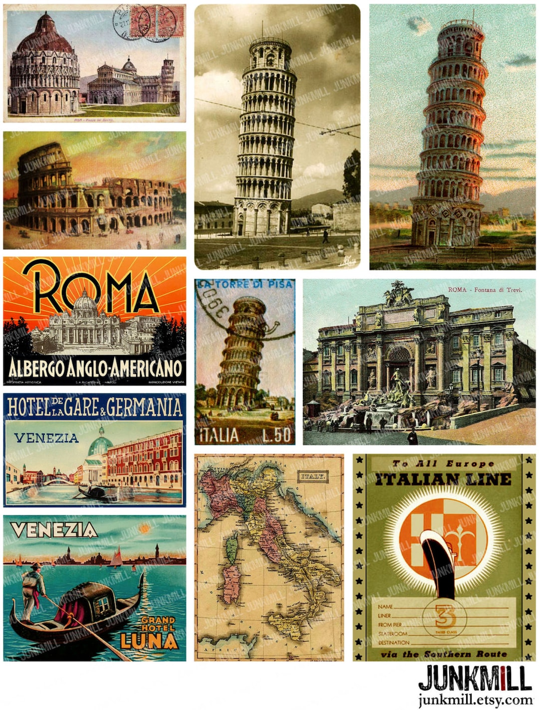 イタリア旅行 - デジタル印刷可能なコラージュシート - ローマ