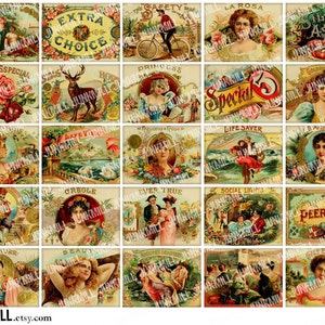 HUMIDOR - Digital Printable Collage Sheet - Vintage Cigar Box Labels, Pretty Victorian Women & Ornate Floral Borders, Instant Download