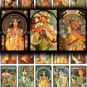 MUCHA MATCHBOX - Digital druckbare Collage Sheet - 1,4 &quot;x 2,1&quot; - Alphonse Mucha Jugendstil Gemälde, DIY Streichholzschachtel Bilder, digitaler Download