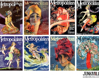 METROPOLITAN - Digital Printable Collage Sheet -  Art Nouveau Women, 1920s Bohemian Fashion Illustrations, ATC, Instant Download