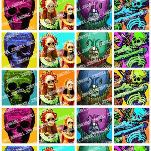 LOS MUERTOS Digital Printable Collage Sheet Mexican Day of the Dead Skeletons & Catrinas, 1 Square or Scrabble Tile, Instant Download image 2