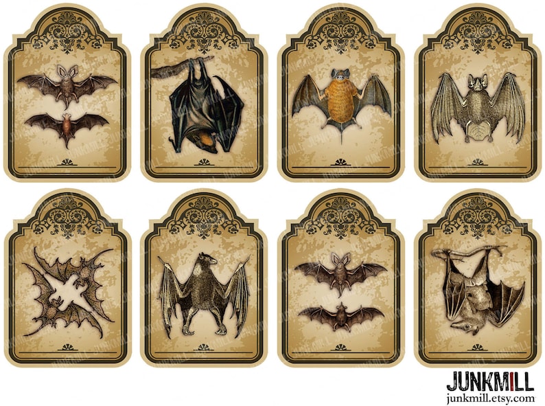 Vintage Vampire Bat Hang Tags VICTORIAN BATS Instant Download Digital Printable Collage Sheet Large Antique Distressed Halloween Tags