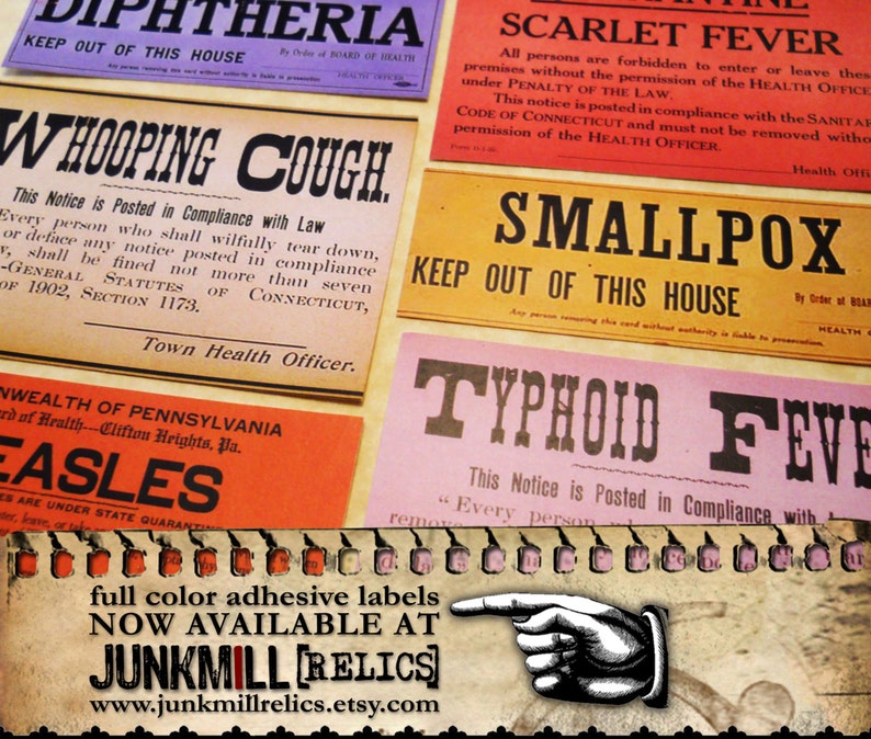 QUARANTINE - Digital Printable Collage Sheet - Vintage Medical Posters, Virus Warning Labels, Apothecary Signs, Instant Download image 2