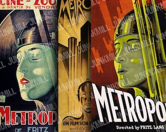 METROPOLIS - 3 Large Digital Printable Images - Vintage Fritz Lang Science Fiction Movie Posters, 1920s Cult Classic, Instant Download