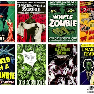 ZoMBiES - digitaal afdrukbaar collageblad - klassieke cult-horrorfilmposters, witte zombie, Dawn of the Dead, instant download, 2,5 x 3,5 inch