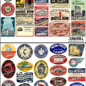 STEAMTRUNK LABELS 5 Digital Printable Collage Sheets Vintage Luggage Labels, Souvenir Travel Labels from Europe, Instant Download image 5