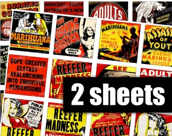 CRAZED YOUTH - Digital Printable Collage Sheet - 2X2 Squares - Reefer Madness, Marijuana Propaganda Posters, Marijuana Culture