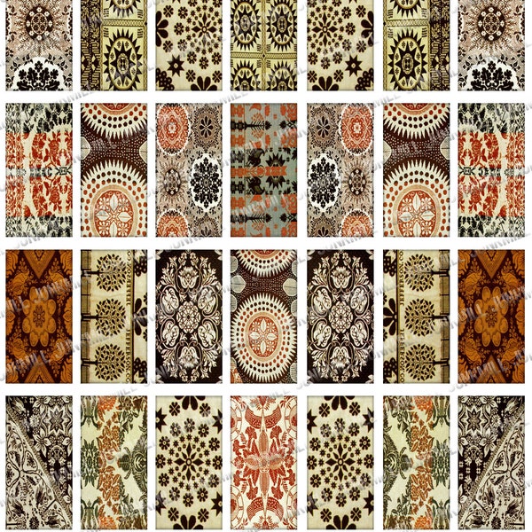 ANTIQUE DAMASK - Digital Printable Collage Sheet - Vintage Quilt Fabric & Ornate Scroll Patterns, 1" x 2" Domino Tiles, Instant Download