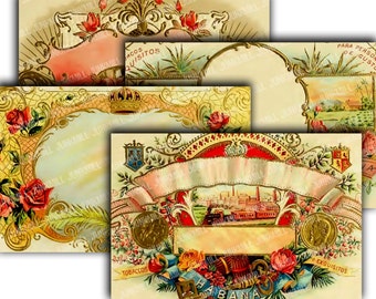 CIGAR BOX BORDERS - 4 Large Digital Printable Images - Vintage Cigar Labels, Antique Lithographs, Victorian Rococo Frames, Digital Download