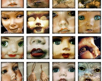 DOLLHOUSE - Digital Printable Collage Sheet - Creepy Vintage Dolls & Evil Children for Halloween, 1" Square or Scrabble, Instant Download