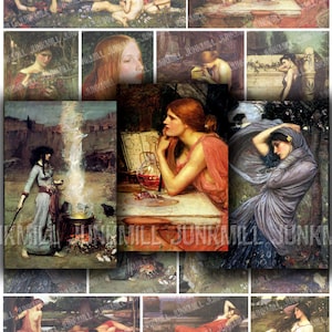 LEGENDS - digitaal afdrukbaar collageblad - Renaissance-fantasie, middeleeuwse mythe, prerafaëlitische schilderijen, alchemie, godin, Instant Download