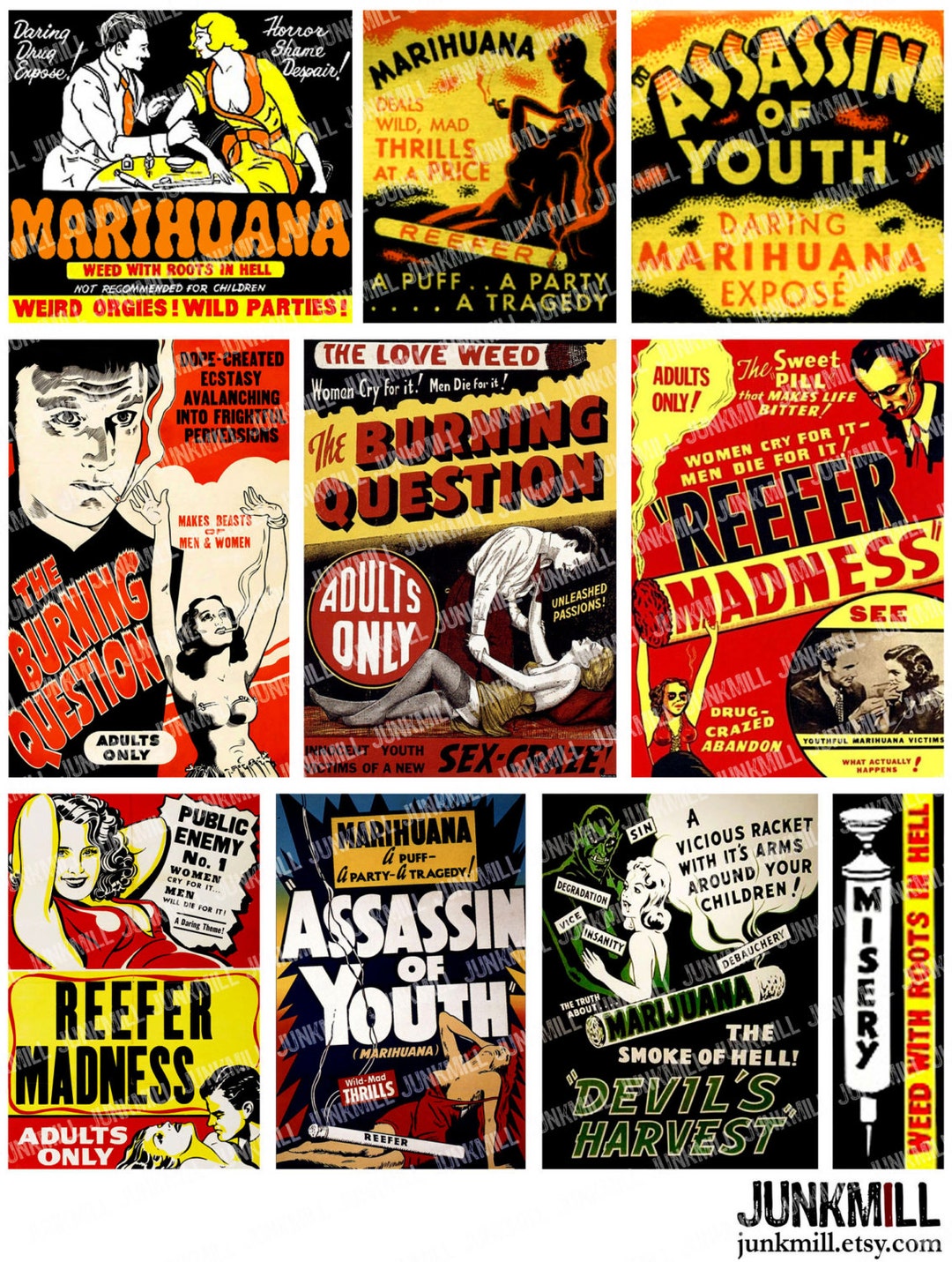 CRAZED YOUTH - Digital Printable Collage Sheet - Reefer Madness
