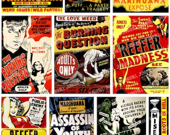 CRAZED YOUTH - Digital Printable Collage Sheet - Reefer Madness, 1930s Marijuana Weed Anti-Drug Propaganda Movie Posters, Instant Download