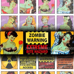 ZoMBIE GIRLS - Digital druckbare Collage Sheet - Retro untote Pin-Ups, Zombiepocalypse, 1" Quadrat oder Scrabble Tile, Instant Download