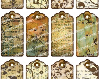 DISTRESSED TAGS - Digital Printable Collage Sheet - Vintage Inspired Hang Tags, Printable Gift Tags, Wish Tree Tags, Digital Download