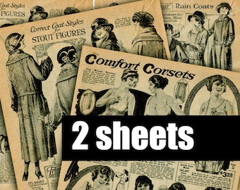 SEARS 1923 - Digital Printable Collage Sheet - 3.5" x 5" - Vintage Sears Catalog Book Pages, Victorian Fashion Corsets, Digital Download