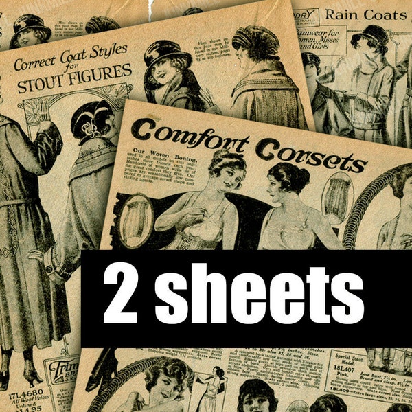 SEARS 1923 - Digital Printable Collage Sheet - 3.5" x 5" - Vintage Sears Catalog Book Pages, Victorian Fashion Corsets, Digital Download