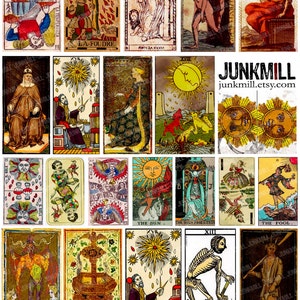 TAROT MEDIEVAL - Hoja de collage imprimible digital - Cartas de tarot antiguas, cartas de adivinación, magia gitana, ocultismo de Halloween, descarga