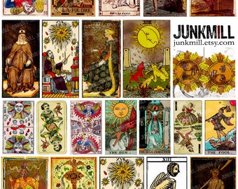MEDIEVAL TAROT - Digital Printable Collage Sheet - Vintage Tarot Cards, Fortune Telling Cards, Gypsy Magic, Halloween Occult, Download