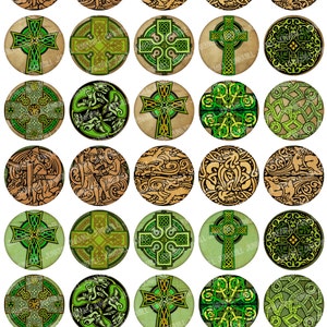 CELTIC CIRCLES - Digital Printable Collage Sheet - Vintage Irish Celtic Crosses, Knots & Dragons, 1" Circles, 25 mm, Instant Download