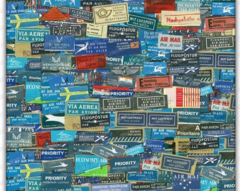 AIRMAIL - Large Digital Printable Image - 12" x 12" Digital Scrapbooking Paper - European Airmail Labels, Foreign Postage Stamps, Postmarks