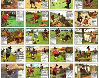 RULES OF GOLF - Digital Printable Collage Sheet - Victorian Golf Humor, Funny Vintage Golf Illustrations, Antique Golf Prints, Matchbox Size