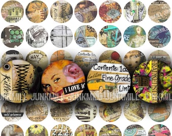 IMAGINE - Digital Printable Collage Sheet - Vintage Grunge Sampler, Anatomy, Pin-Ups, Zombies, Occult, 1" Circle, 25 mm, Instant Download