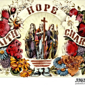 TRINITY - Immagine stampabile digitale - Stampa litografica vittoriana con fede, speranza e vergine Maria per trasferimenti, arte murale, download immediato