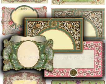 DECO LABELS - Digital Printable Collage Sheet - Blank Art Deco & Art Nouveau Labels, Pretty Vintage Frames, DIY, Instant Download