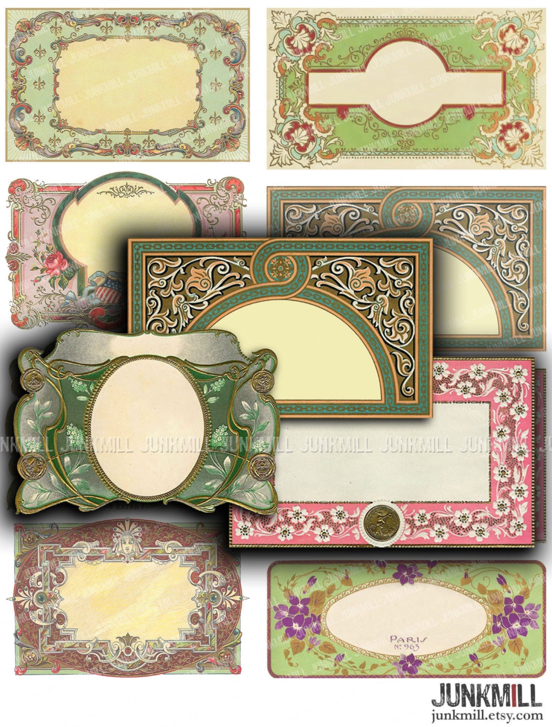 Download DECO LABELS Digital Printable Collage Sheet Blank Art Deco ...